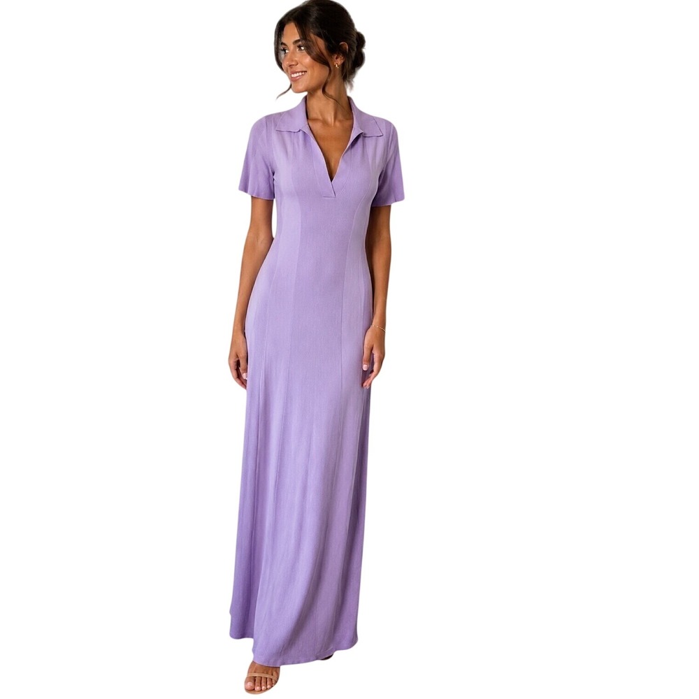 NEW Silhouette Stylez Lavender Purple Polo Maxi Dress Short Sleeve V-Neck Size L